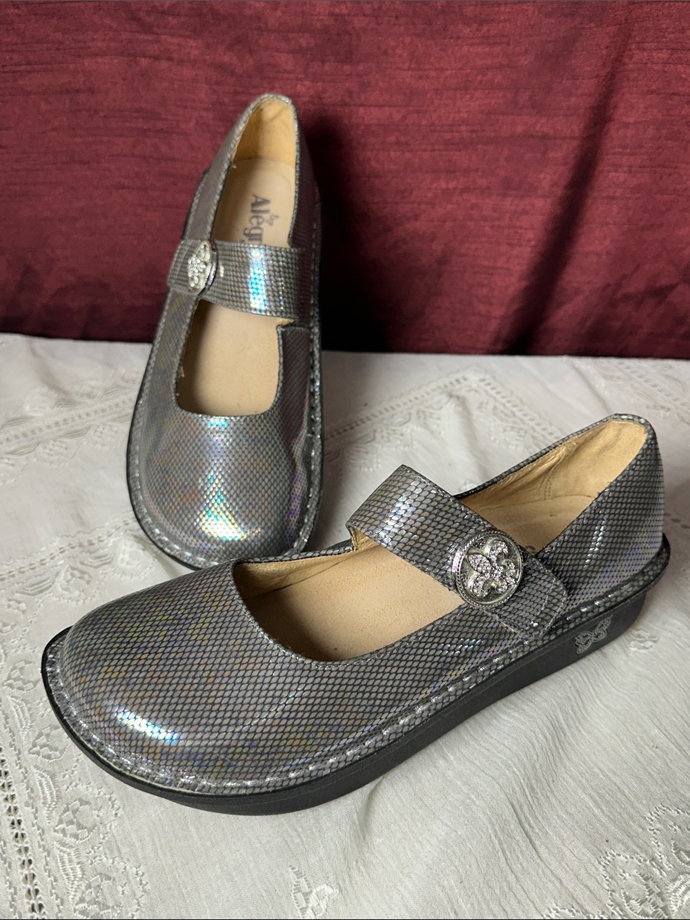 Alegria Paloma Mary Jane EU 39 / US 9 Silver Holo Snake ✨ - Picture 11 of 11